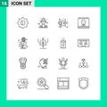 Pack of 16 Modern Outlines Signs and Symbols for Web Print Media such as digital art, day, speaker, earth, holiday