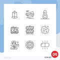 Pack of 9 Modern Outlines Signs and Symbols for Web Print Media such as fence, barrier, announce, truck, energy