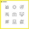 Set of 9 Commercial Outlines pack for finance, search, fan, user, business