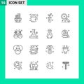 Pack of 16 Modern Outlines Signs and Symbols for Web Print Media such as flask, magnifier, tube, in, add