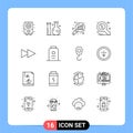 Pack of 16 Modern Outlines Signs and Symbols for Web Print Media such as forward, magnifier, medicine, find, search stats
