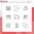 Pack of 9 Modern Outlines Signs and Symbols for Web Print Media such as gift, van, handcare, message, conversation