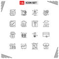 Pack of 16 Modern Outlines Signs and Symbols for Web Print Media such as graph, network, online, global, wifi