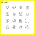 Pack of 16 Modern Outlines Signs and Symbols for Web Print Media such as human, education, motivation, book, player