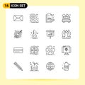 Pack of 16 Modern Outlines Signs and Symbols for Web Print Media such as money, wedding, creative, married, bed