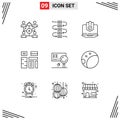 Pack of 9 Modern Outlines Signs and Symbols for Web Print Media such as native, content, computer, advertising, protection