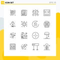 Pack of 16 Modern Outlines Signs and Symbols for Web Print Media such as present, bouquet, love, theater, event