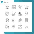 Pack of 16 Modern Outlines Signs and Symbols for Web Print Media such as puzzle, percent, folder, money, shopping cart Royalty Free Stock Photo