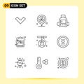 Pack of 9 Modern Outlines Signs and Symbols for Web Print Media such as rescue, help, school, camping, data