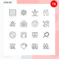 Pack of 16 Modern Outlines Signs and Symbols for Web Print Media such as user, female, snowman, dancer, fire