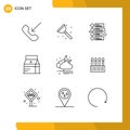 Pack of 9 Modern Outlines Signs and Symbols for Web Print Media such as wind, milk, advertisement, juice, drink