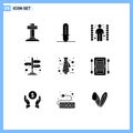 Pack of 9 Modern Solid Glyphs Signs and Symbols for Web Print Media such as activities, office, complication, business, navigation