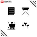 Pack of Modern Solid Glyphs Signs and Symbols for Web Print Media such as bars, cart, four, furniture, e