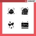 Pack of 4 Modern Solid Glyphs Signs and Symbols for Web Print Media such as bowl, women, glass, make up, valentine