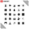 Pack of 25 Modern Solid Glyphs Signs and Symbols for Web Print Media such as business, bread, education, baking, party