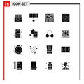 Pack of 16 Modern Solid Glyphs Signs and Symbols for Web Print Media such as calendar, agenda, medal, maze, circle maze