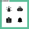 Pack of 4 Modern Solid Glyphs Signs and Symbols for Web Print Media such as cleaning, organic content, bowls, sport, alert