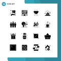 Pack of 16 Modern Solid Glyphs Signs and Symbols for Web Print Media such as competitive, business, bbq, science, heat