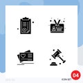 Stock Vector Icon Pack of 4 Line Signs and Symbols for document, heart, prescription, identity card, insurance