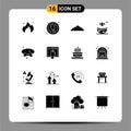 Pack of 16 Modern Solid Glyphs Signs and Symbols for Web Print Media such as dress, herb, hill, spa, scene