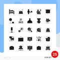 Pack of 25 Modern Solid Glyphs Signs and Symbols for Web Print Media such as education, ink, handycam, history, education