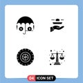Pack of 4 Modern Solid Glyphs Signs and Symbols for Web Print Media such as finance, tire, waiter, lunch, balance