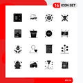 Pack of 16 Modern Solid Glyphs Signs and Symbols for Web Print Media such as game, arkanoid, email, focus, bulb Royalty Free Stock Photo