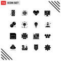 Stock Vector Icon Pack of 16 Line Signs and Symbols for gear, food, valentine, coconut, software