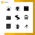 Pictogram Set of 9 Simple Solid Glyphs of graph, chart, map pin, calendar, product Royalty Free Stock Photo