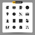 Pack of 16 Modern Solid Glyphs Signs and Symbols for Web Print Media such as hospital, school, accountant, hungry, emojis