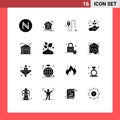 Pack of 16 Modern Solid Glyphs Signs and Symbols for Web Print Media such as hut, forest, plug, grow, eco