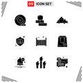 Pack of 9 Modern Solid Glyphs Signs and Symbols for Web Print Media such as idea, creative, study, tree, hill