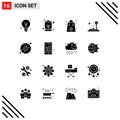 Solid Glyph Pack of 16 Universal Symbols of joystick, control pad, power, control, holidays