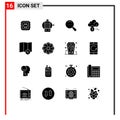 Pack of 16 Modern Solid Glyphs Signs and Symbols for Web Print Media such as mardi gras, sunflower, dote, search, explore