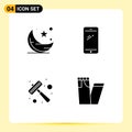 Pack of 4 Modern Solid Glyphs Signs and Symbols for Web Print Media such as moon, iphone, night, smart phone, kitchen utensils