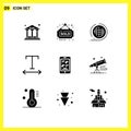 Pack of 9 Modern Solid Glyphs Signs and Symbols for Web Print Media such as music, movie, earth, tracking, terra Royalty Free Stock Photo