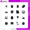 Pack of 16 Modern Solid Glyphs Signs and Symbols for Web Print Media such as nature, human, device, allocation, outsource Royalty Free Stock Photo