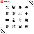 Pack of 16 Modern Solid Glyphs Signs and Symbols for Web Print Media such as objectives, landmark, dvd, fortress, defense