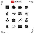 Pack of 16 Modern Solid Glyphs Signs and Symbols for Web Print Media such as page, clipboard, business, business, wallet