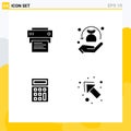 Pack of 4 Modern Solid Glyphs Signs and Symbols for Web Print Media such as printer, calculate, education, plant, arrow