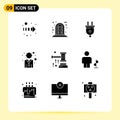 Pack of 9 Modern Solid Glyphs Signs and Symbols for Web Print Media such as sale, chaffer, power, auction, modern