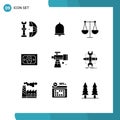 Pack of 9 Modern Solid Glyphs Signs and Symbols for Web Print Media such as scope, money, sound, finance, libra