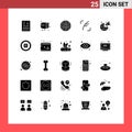 Pack of 25 Modern Solid Glyphs Signs and Symbols for Web Print Media such as social, feather, announcement, twitter, pizza
