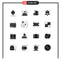 Pack of 16 Modern Solid Glyphs Signs and Symbols for Web Print Media such as sound, mixer, coins money, spa, leaves