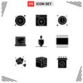 Pack of 9 Modern Solid Glyphs Signs and Symbols for Web Print Media such as tools, gardening, watch, equipment, office
