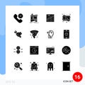 Pack of 16 Modern Solid Glyphs Signs and Symbols for Web Print Media such as wrench, memory, printing, love, presentation