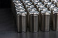 A pack of new modern high-capacity lithium-ion cells. A prototype of new batteries on a black background Royalty Free Stock Photo