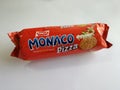Pack of Parle Monaco Pizza Biscuits isolated in a white background