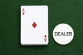 Pack Playing cards Ace Diamonds Poker dealer chip Royalty Free Stock Photo