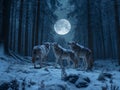 The pack of red moon,Group of ferocious wolf in the forest,3d illustration Royalty Free Stock Photo
